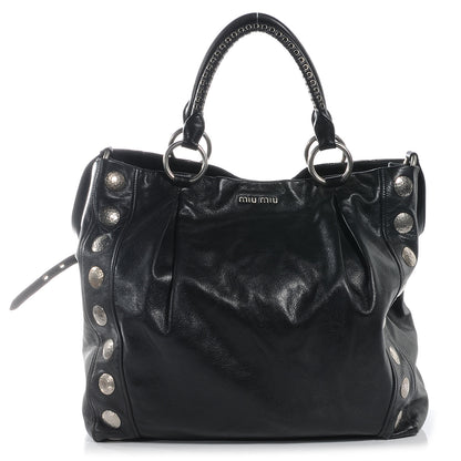 Miu Miu Soft Calfskin Hammered Stud Shopping Tote Nero 1 of 8