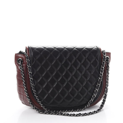Chanel Lambskin Quilted Large Classic Twist Crescent Flap Black Burgundy 3 of 8