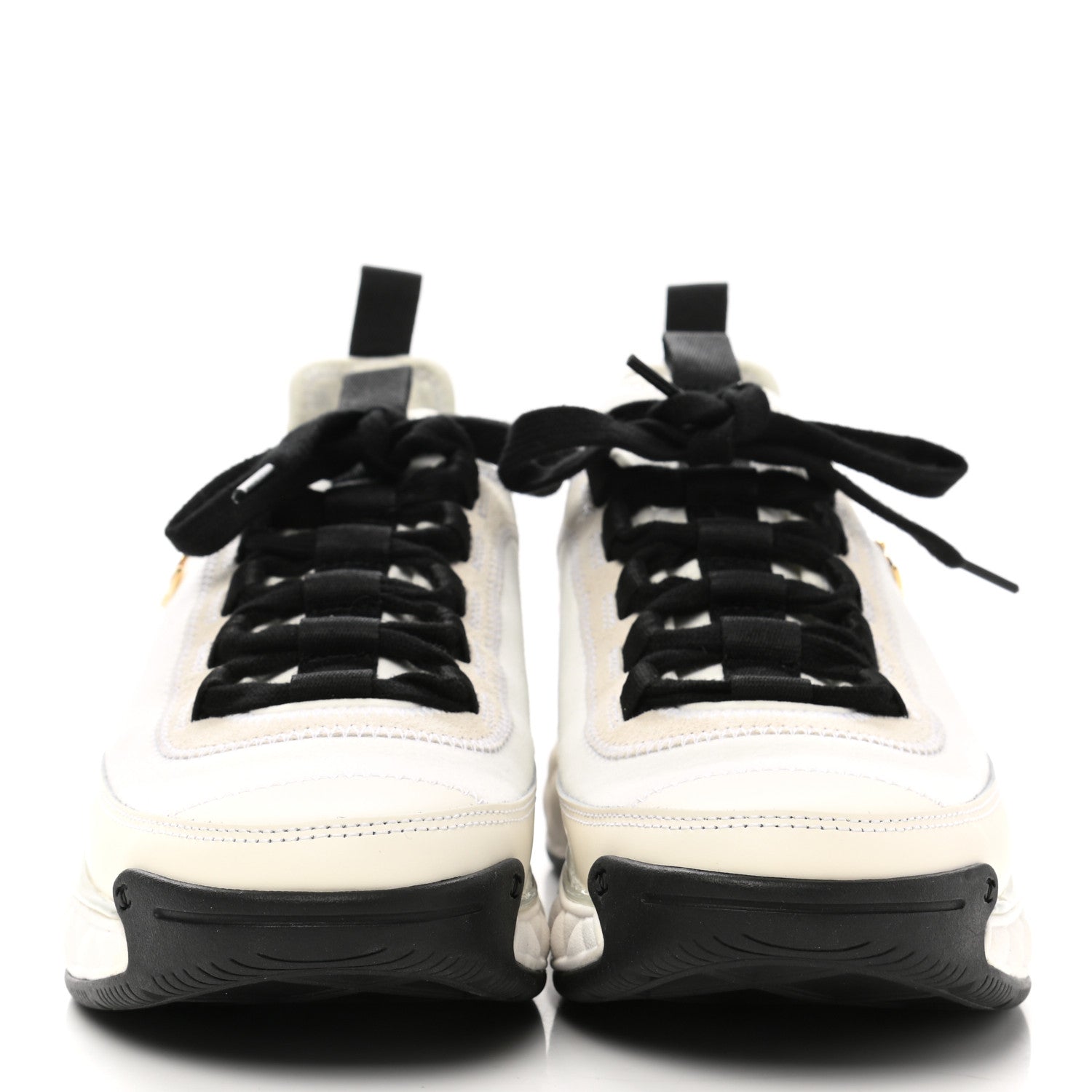 Chanel Velvet Calfskin Mixed Fibers CC Sneakers 36.5 Ivory Black 3 of 9