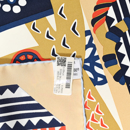Hermes Silk Fantaisie D'etriers Scarf 90 Creme Marine Rouge 4 of 4