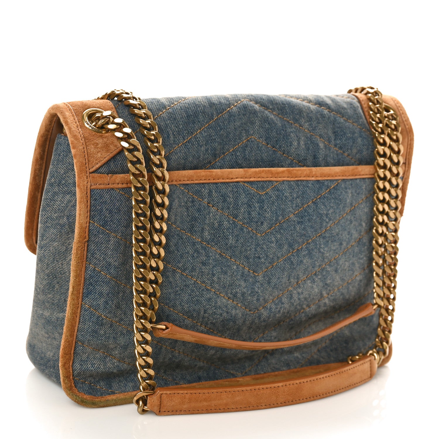 Saint Laurent Denim Suede Monogram Medium Niki Chain Satchel Blue Cinnamon 3 of 9