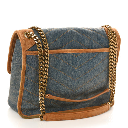 Saint Laurent Denim Suede Monogram Medium Niki Chain Satchel Blue Cinnamon 3 of 9