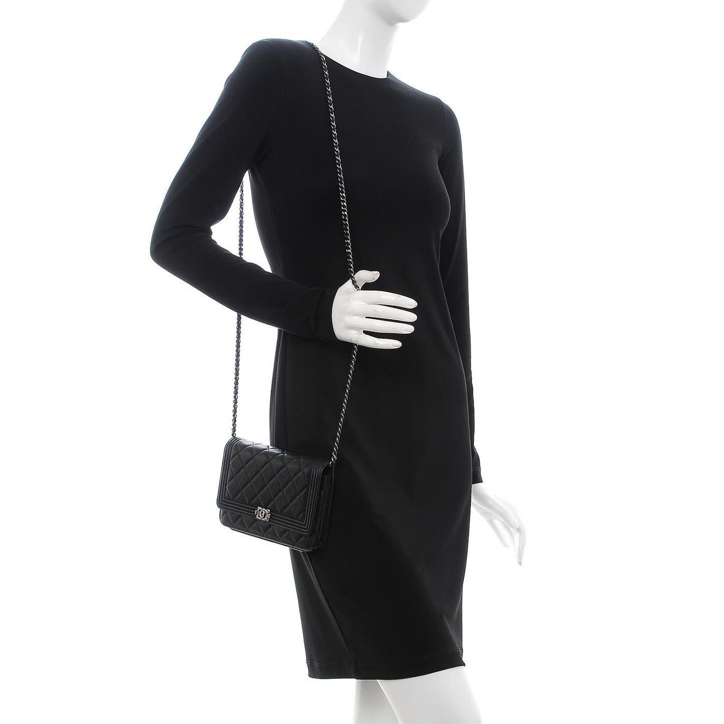 Caviar Quilted Boy Wallet On Chain WOC Black