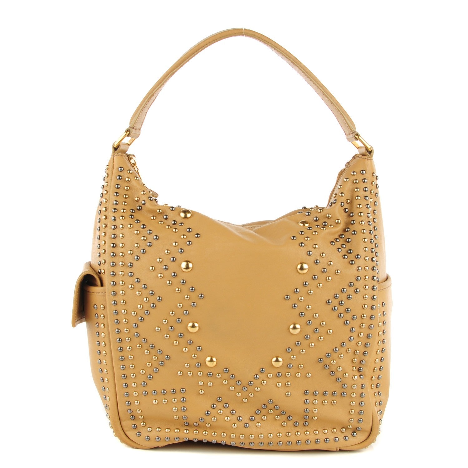 Saint Laurent Calfskin Large Studded Roady Hobo Beige 1 of 7