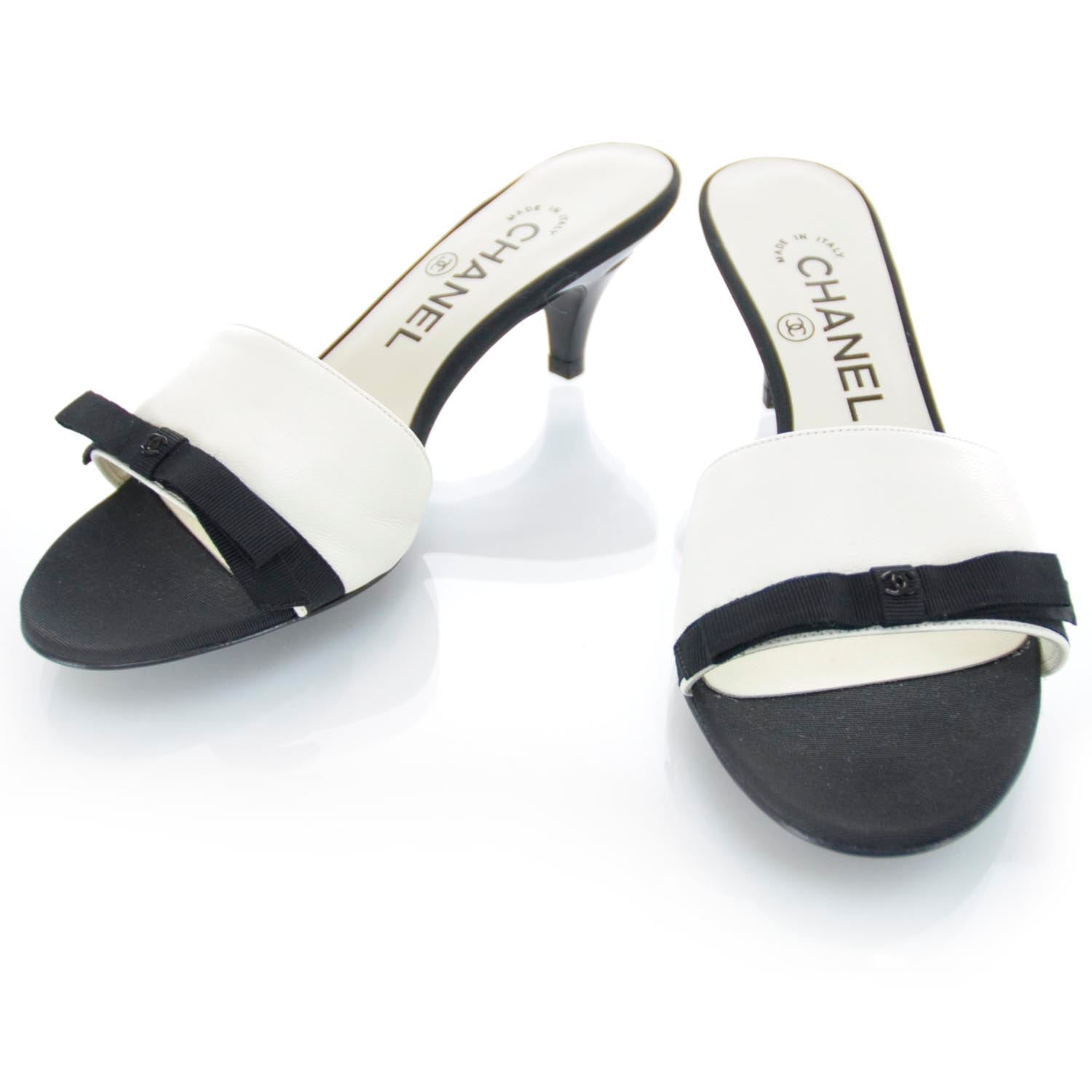 Chanel Leather CC Bow Mules 36 Black and White 1 of 8