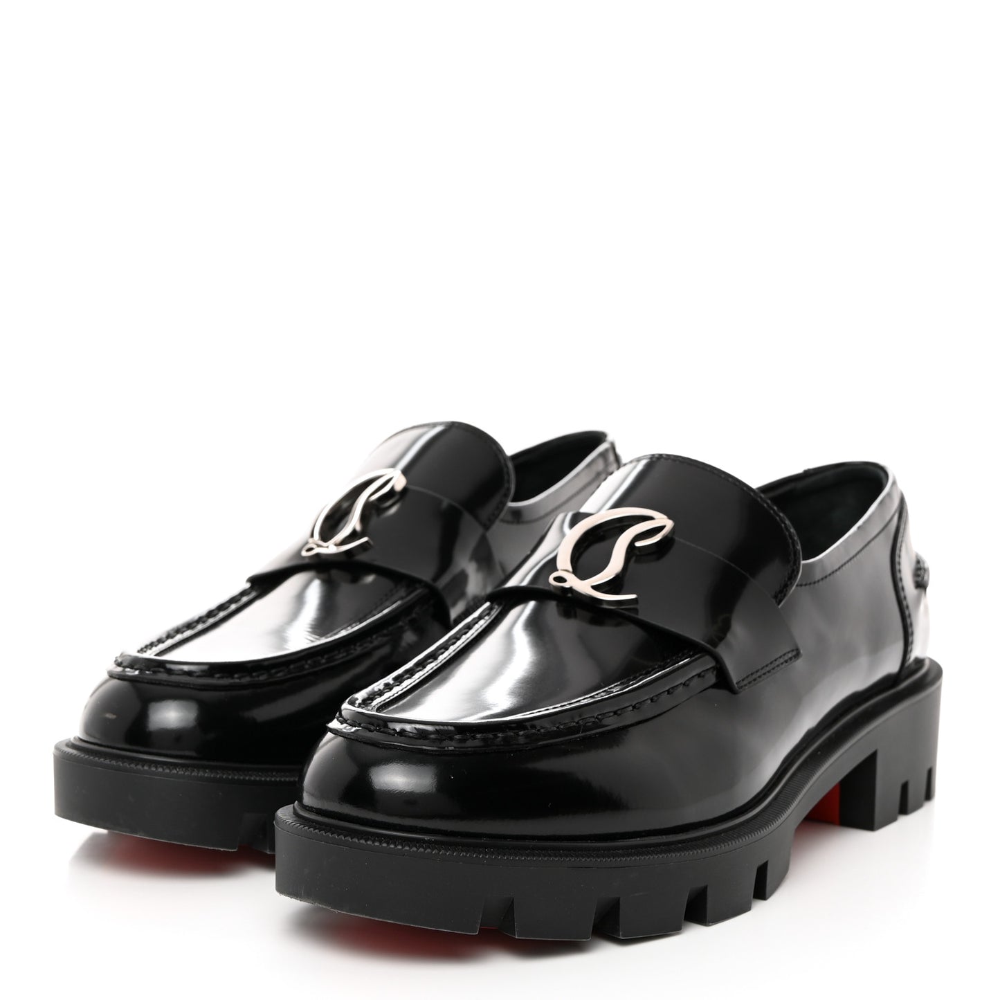 Patent Mens Medallion Flat Loafers 39 Black