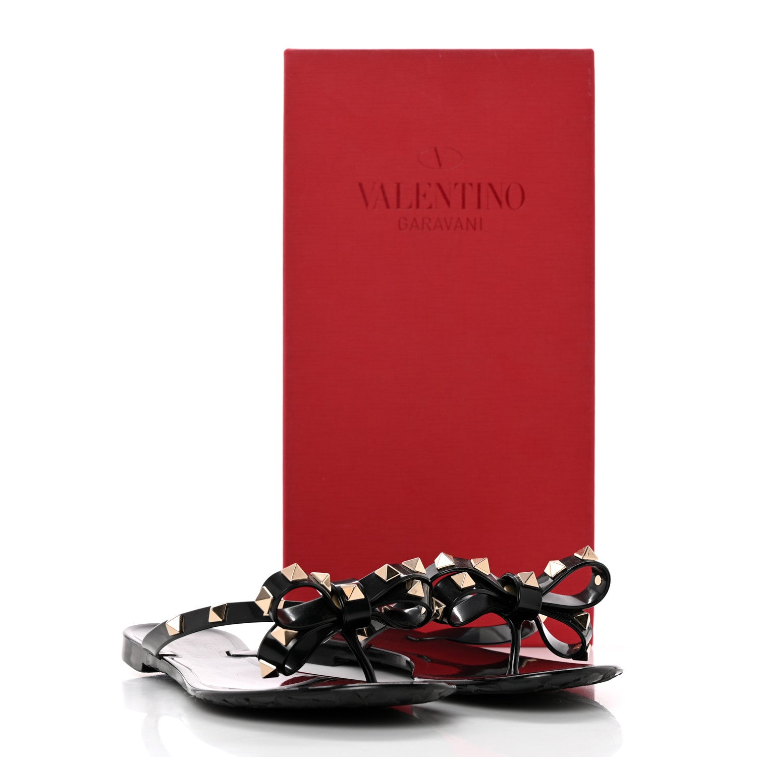 Valentino Garavani PVC Jelly Rockstud Bow Thong Sandals 36 Black 10 of 10