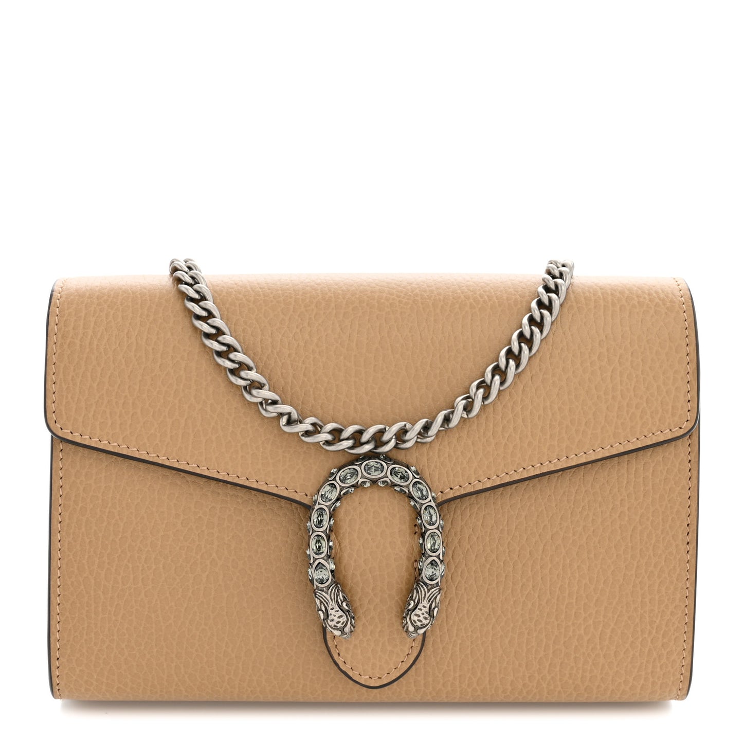 Dollar Calfskin Crystal Mini Dionysus Chain Wallet Natural Tan Black Diamond
