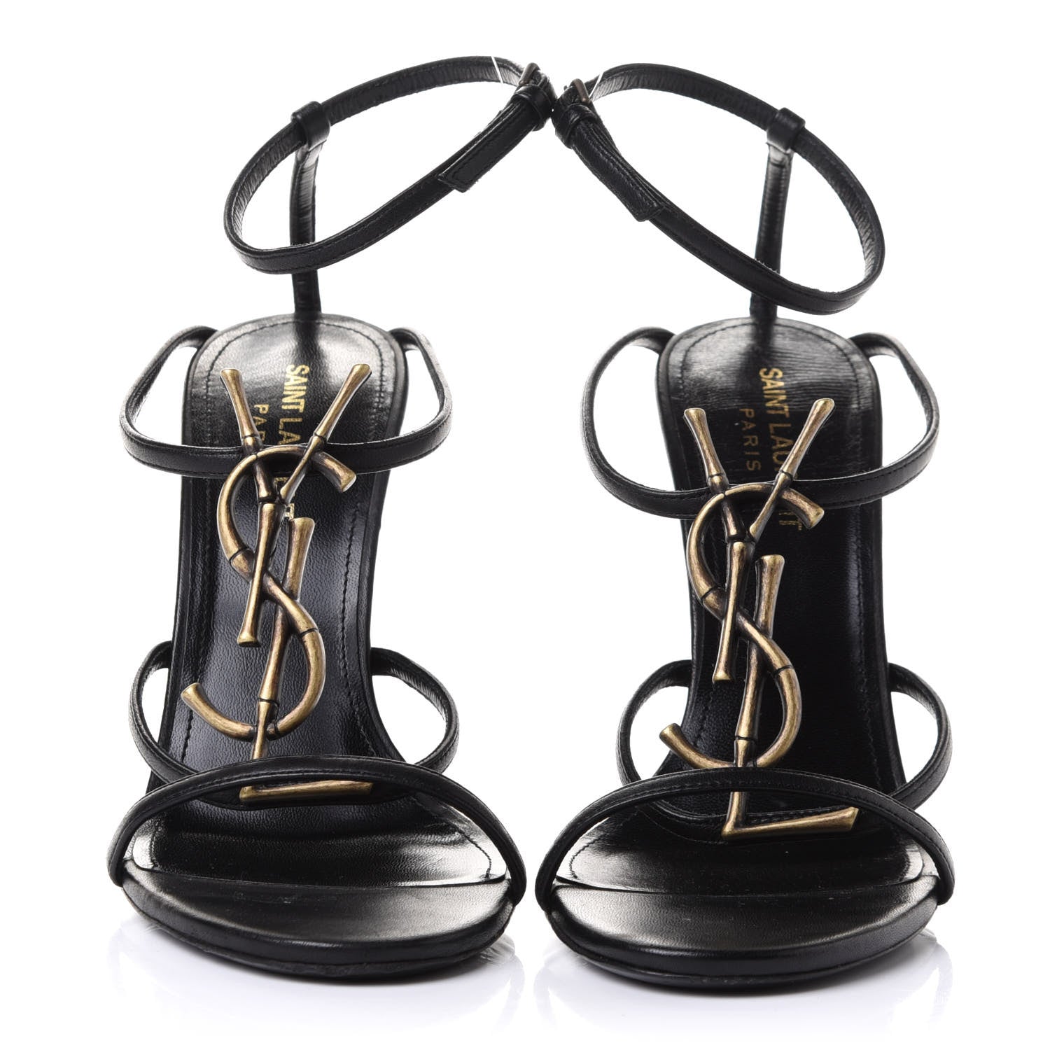 Saint Laurent Sheepskin Cassandra Bamboo Logo 110 Ankle Strap Sandals 38.5 Black 2 of 8