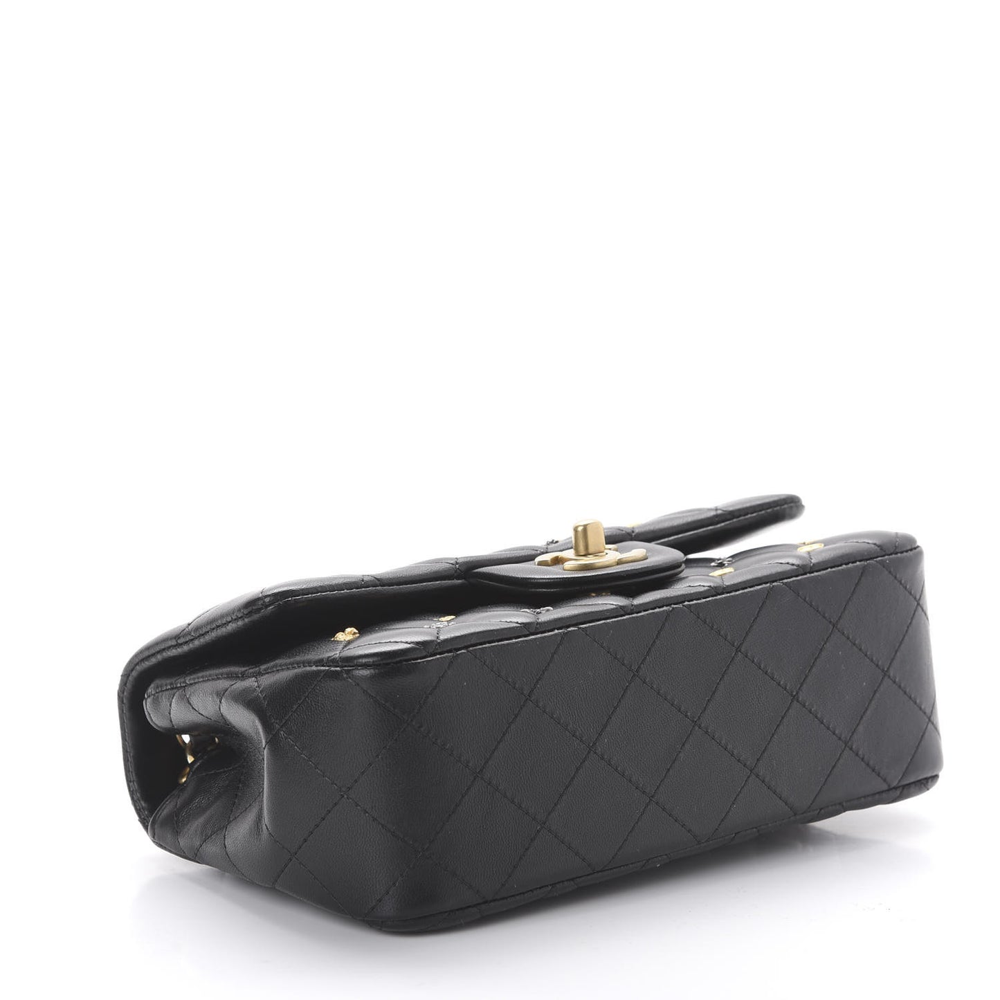 Lambskin Quilted Studded Mini Rectangular Flap Black