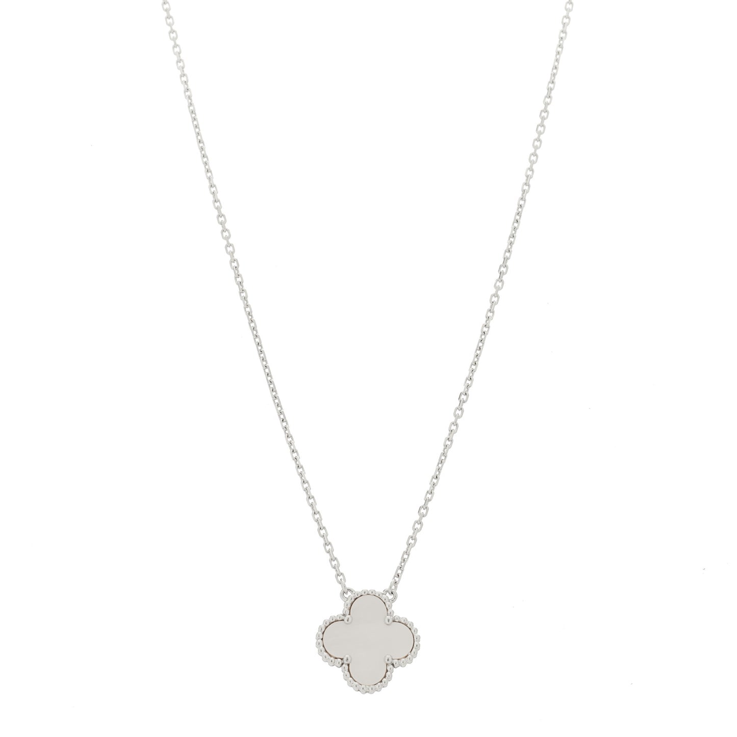 18K White Gold Mother Of Pearl Vintage Alhambra Pendant Necklace