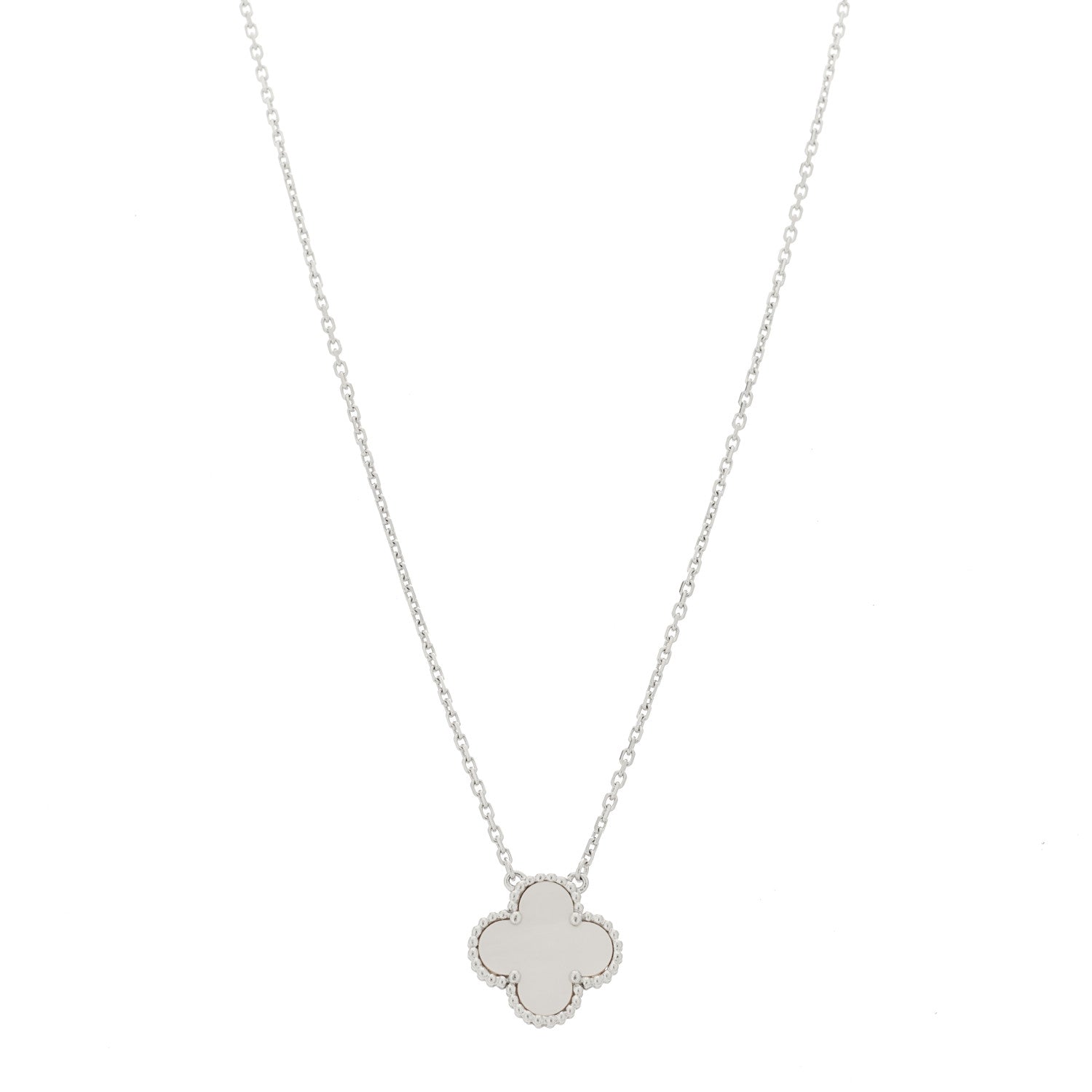 Van Cleef & Arpels 18K White Gold Mother Of Pearl Vintage Alhambra Pendant Necklace 1 of 5