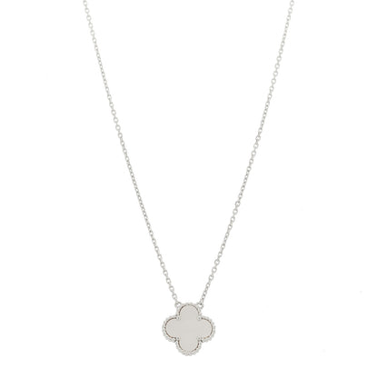 Van Cleef & Arpels 18K White Gold Mother Of Pearl Vintage Alhambra Pendant Necklace 1 of 5