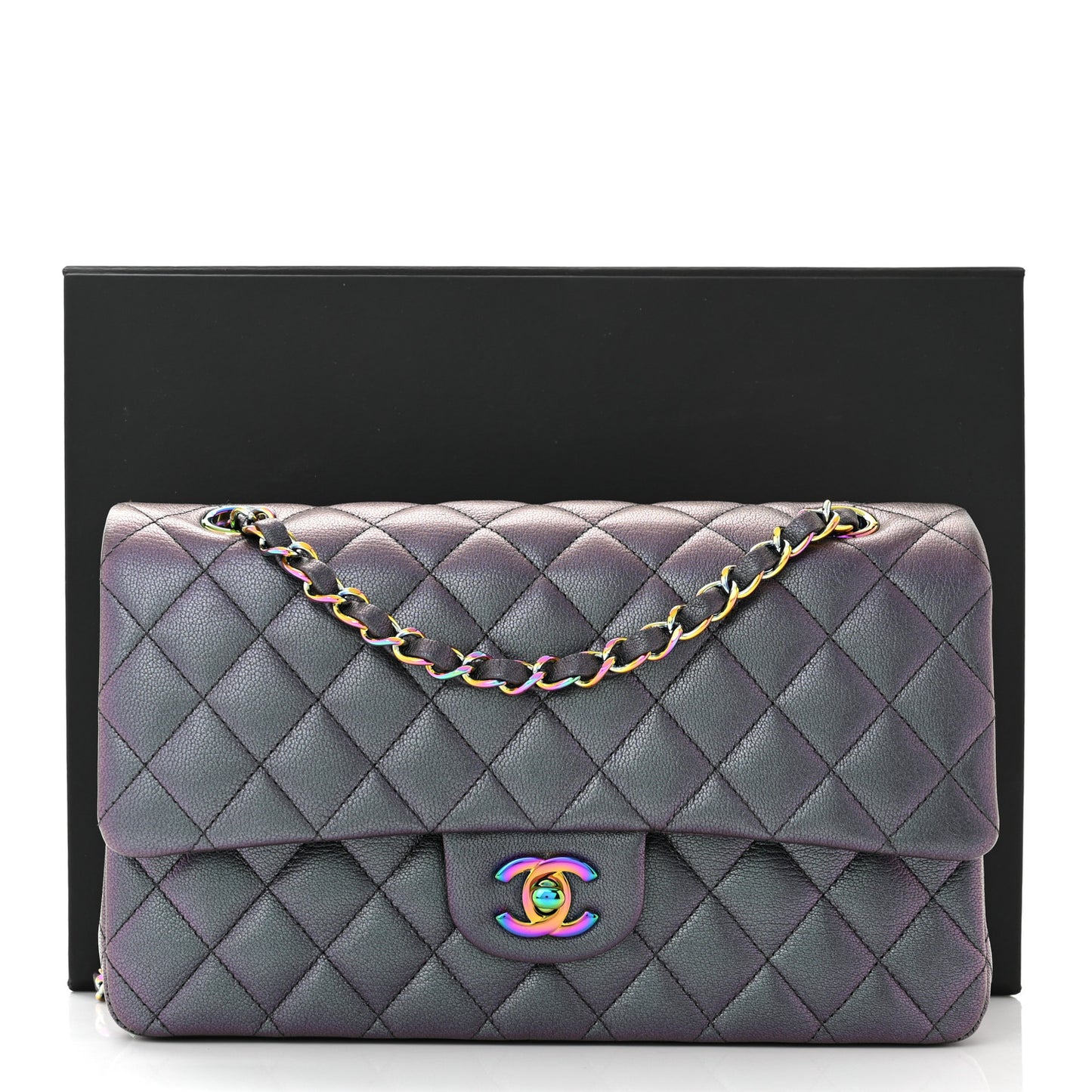Iridescent Goatskin Quilted Medium Double Flap Purple