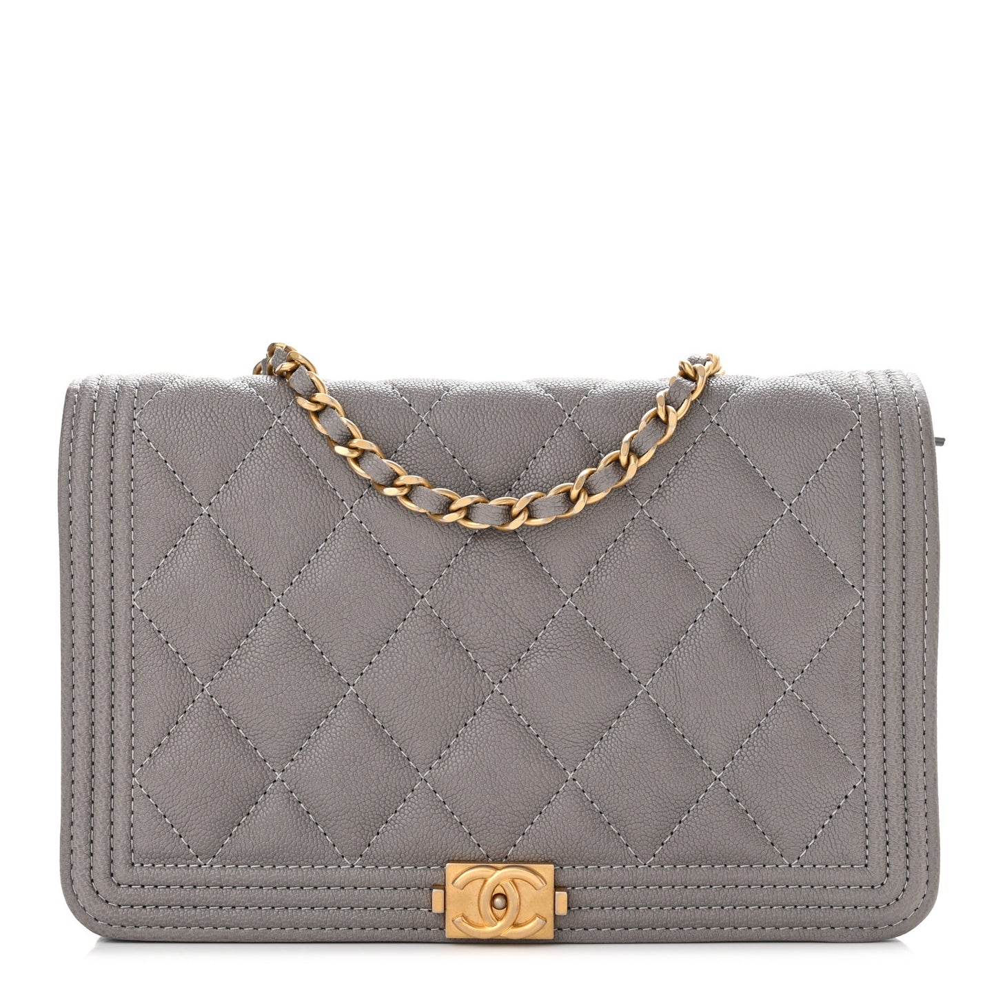 Caviar Quilted Boy Wallet On Chain WOC Grey