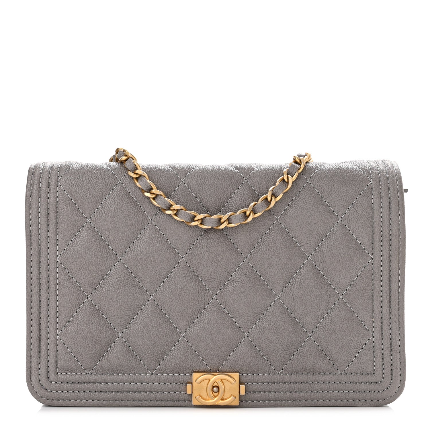 Chanel Caviar Quilted Boy Wallet On Chain WOC Grey 1 of 11
