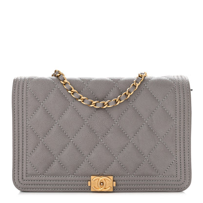 Chanel Caviar Quilted Boy Wallet On Chain WOC Grey 1 of 11