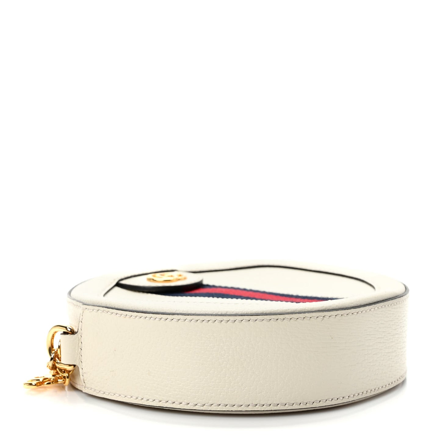 Textured Calfskin Web Mini Ophidia Round Shoulder Bag Mystic White