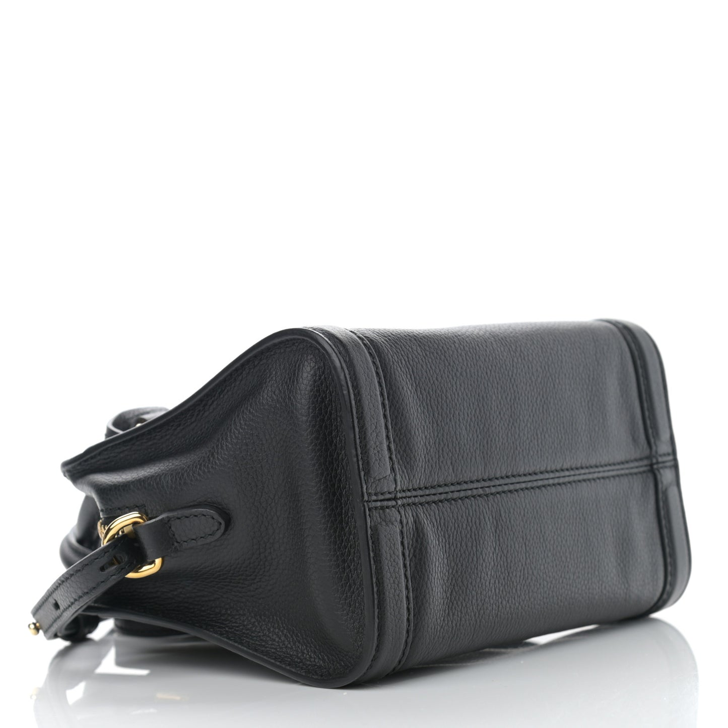 Pebbled Calfskin Mini Skull Padlock Zip Around Tote Black