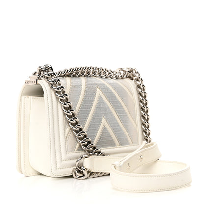 Chanel Lizard Chevron Stitched Small Boy Flap White Silver 3 of 18
