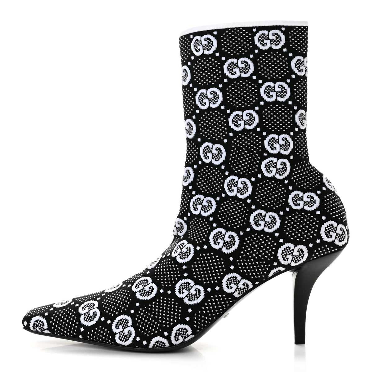 Technical Jersey Knit GG Monogram Square G 75mm Ankle Boots 38 Black Great White