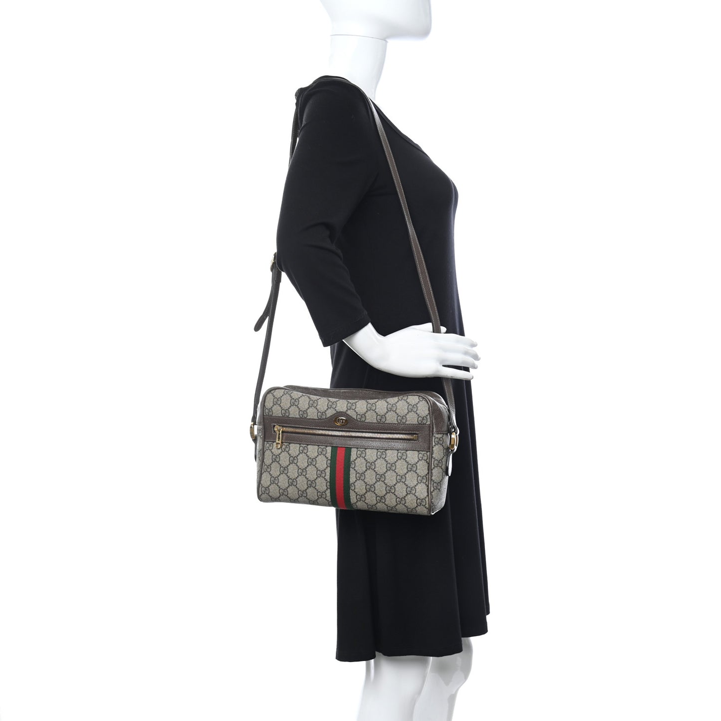 GG Supreme Monogram Web Small Ophidia Shoulder Bag Brown
