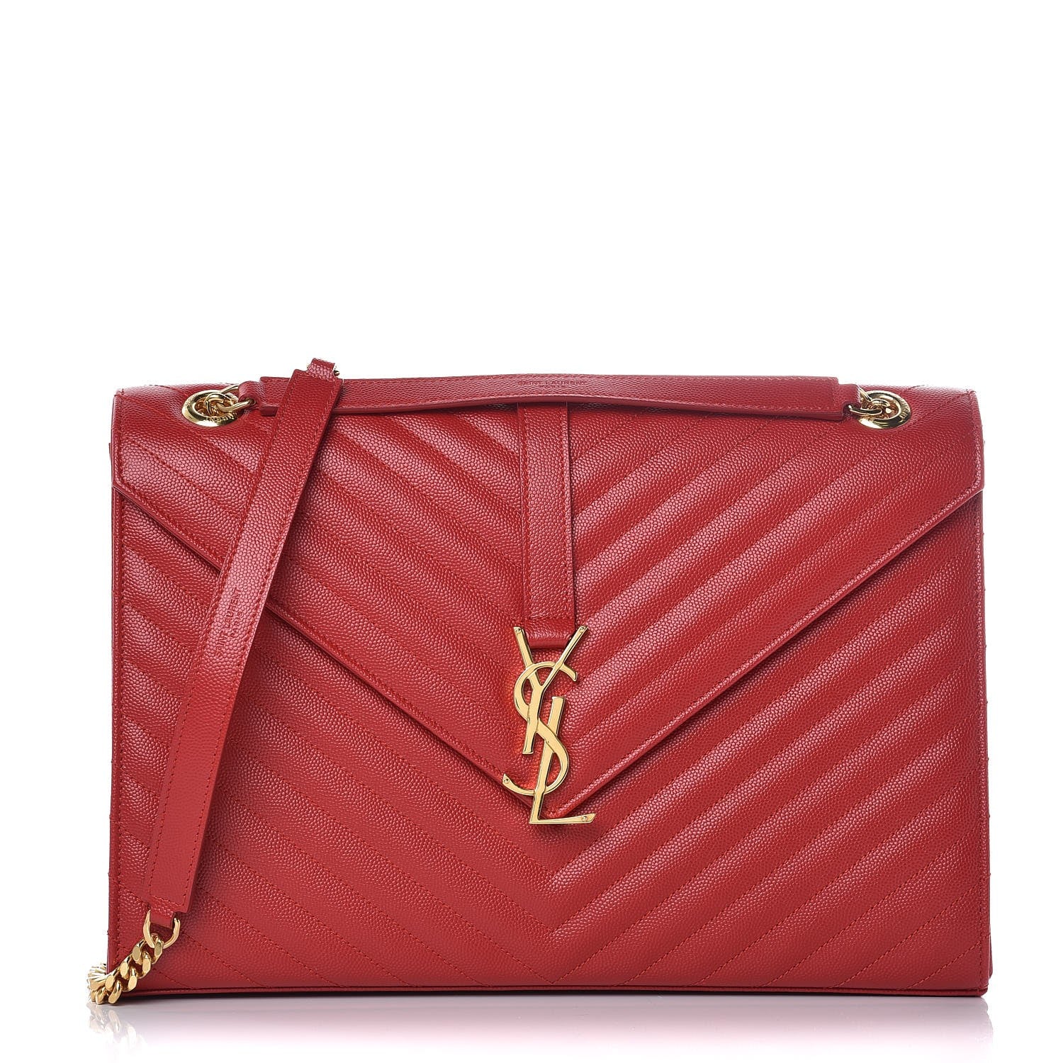 Saint Laurent Grain De Poudre Matelasse Chevron Large Monogram Satchel Lipstick Red 1 of 6