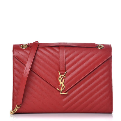 Saint Laurent Grain De Poudre Matelasse Chevron Large Monogram Satchel Lipstick Red 1 of 6