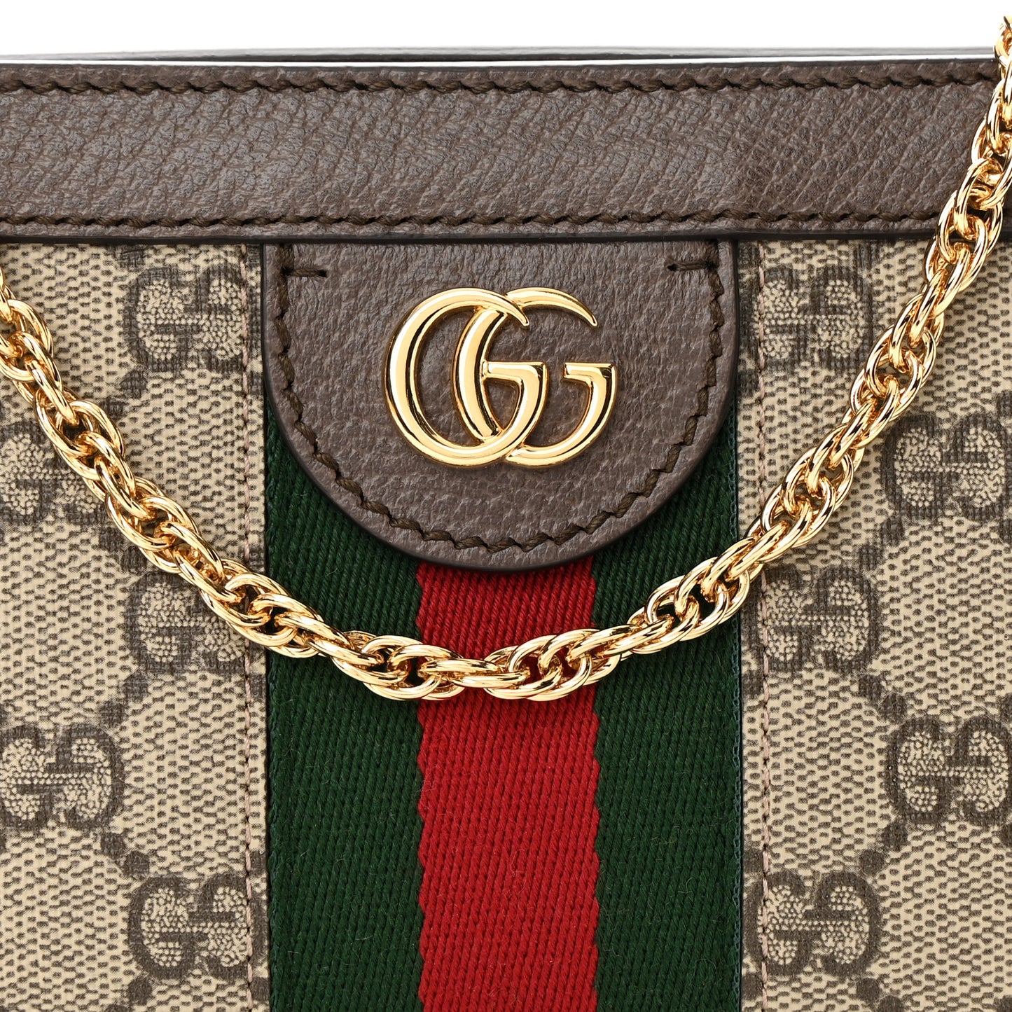 GG Supreme Monogram Textured Dollar Calfskin Web Mini Ophidia Chain Shoulder Bag Beige Ebony New Acero