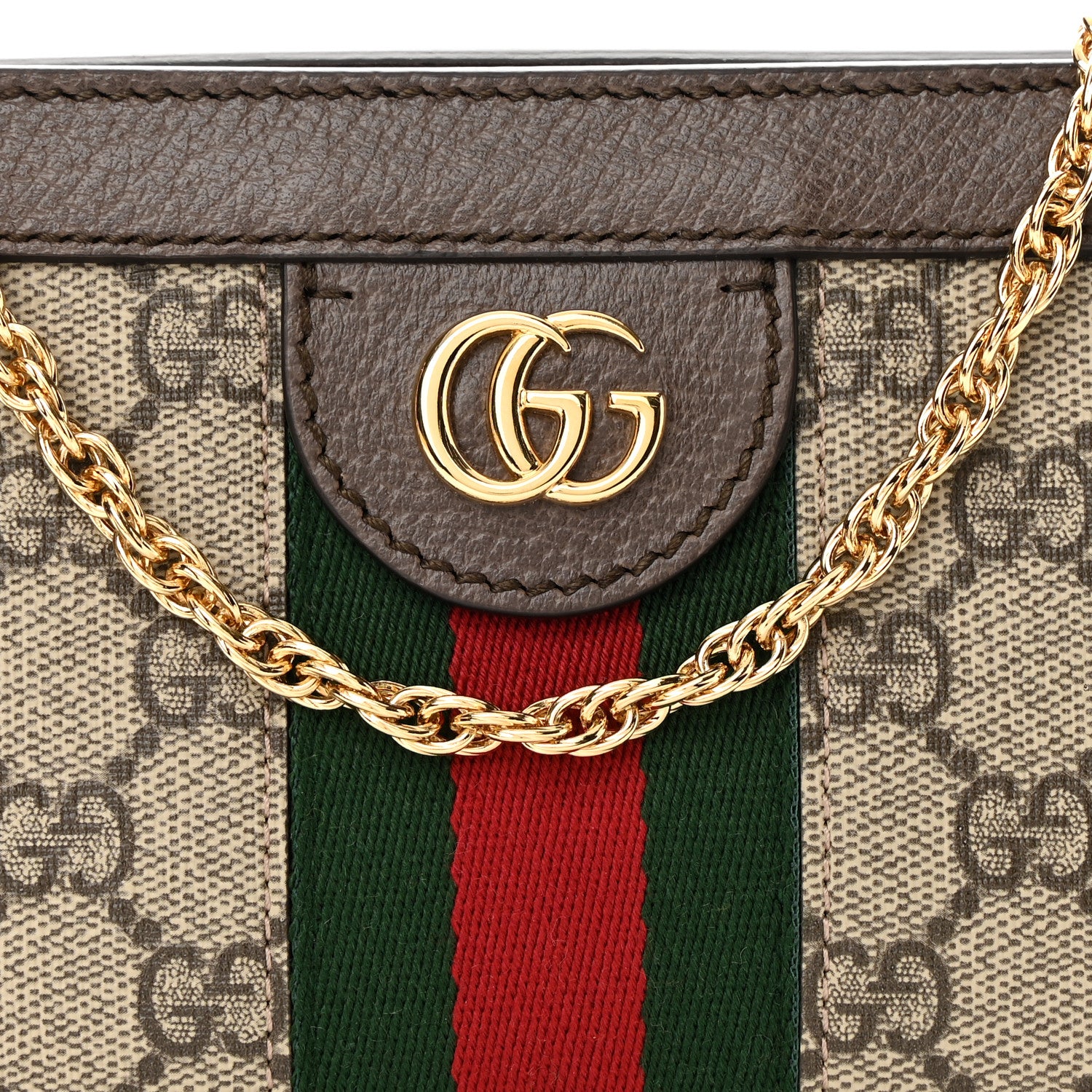 Gucci GG Supreme Monogram Textured Dollar Calfskin Web Mini Ophidia Chain Shoulder Bag Beige Ebony New Acero 8 of 11