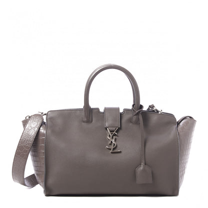 Saint Laurent Smooth Calfskin Crocodile Embossed Small Monogram Downtown Cabas Earth 1 of 9