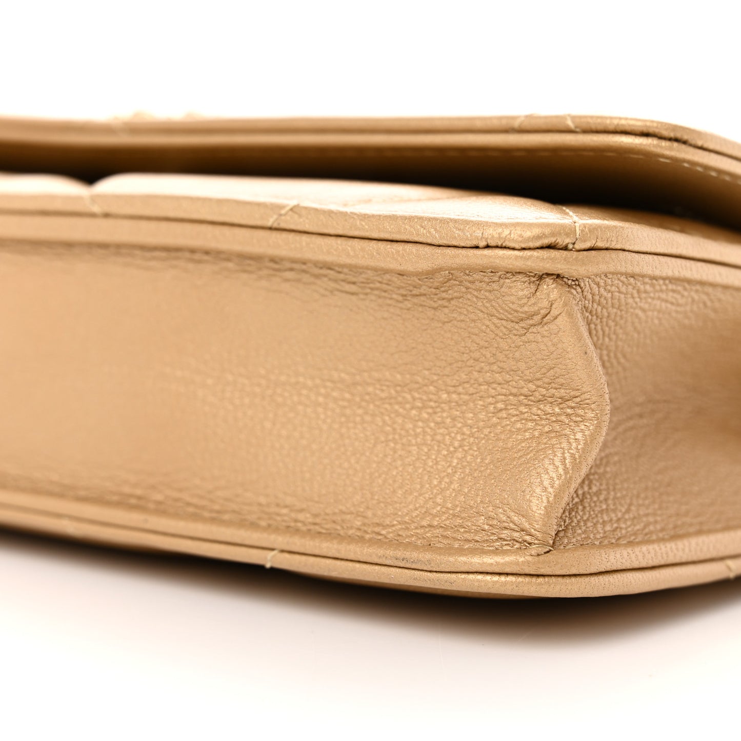 Metallic Goatskin Quilted Chanel 19 Wallet On Chain WOC Gold