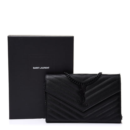 Saint Laurent Grain De Poudre Matelasse Chevron Monogram Chain Wallet Black 13 of 13