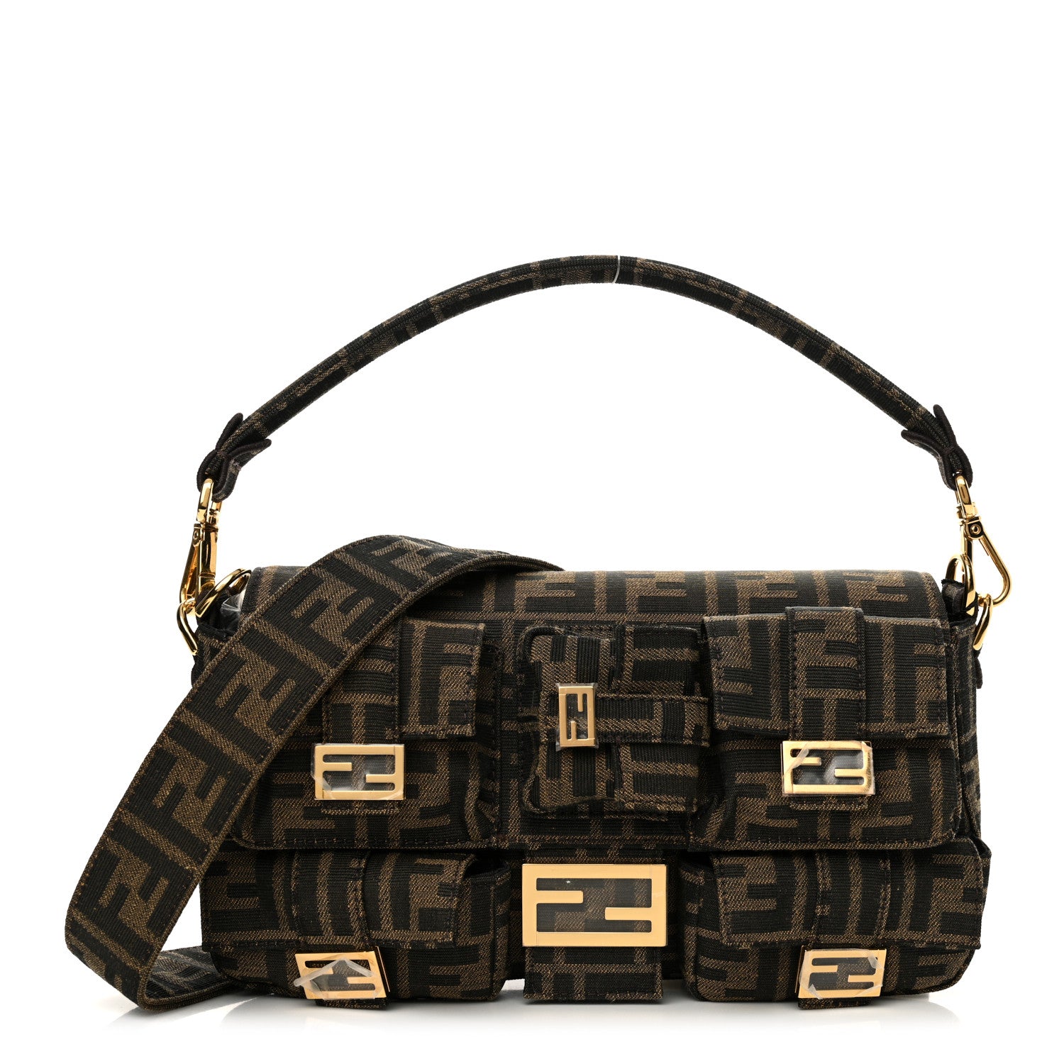 Fendi Fabric Jacquard FF 1974 Multipocket Baguette Tobacco Moro 1 of 12