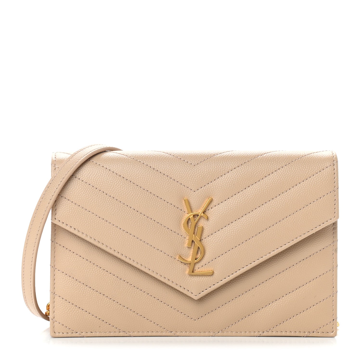 Saint Laurent Grain De Poudre Matelasse Chevron Monogram Envelope Chain Wallet Nude Powder 1 of 10