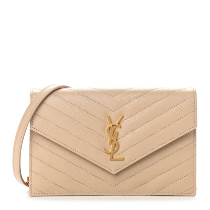 Saint Laurent Grain De Poudre Matelasse Chevron Monogram Envelope Chain Wallet Nude Powder 1 of 10