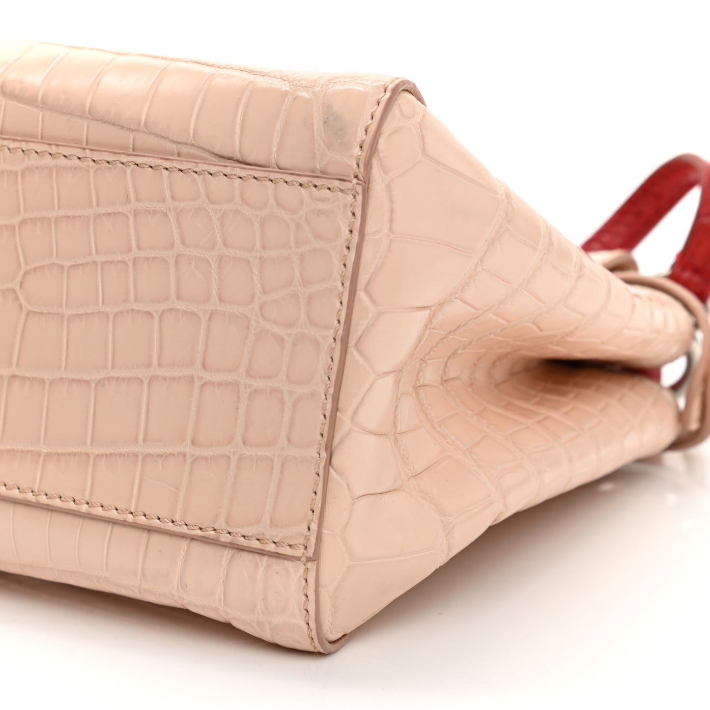 Crocodile Mini Peekaboo Iconic Satchel Beige Red