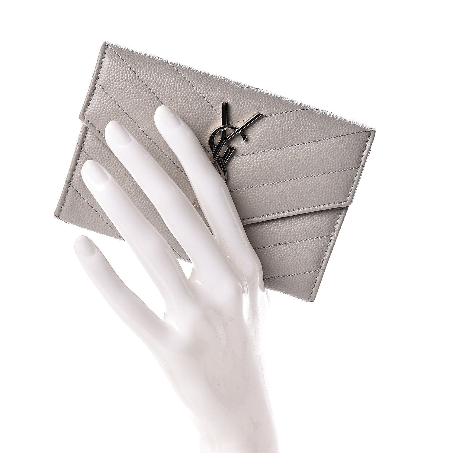 Saint Laurent Grain De Poudre Matelasse Chevron Small Monogram Envelope Wallet Souris 2 of 7