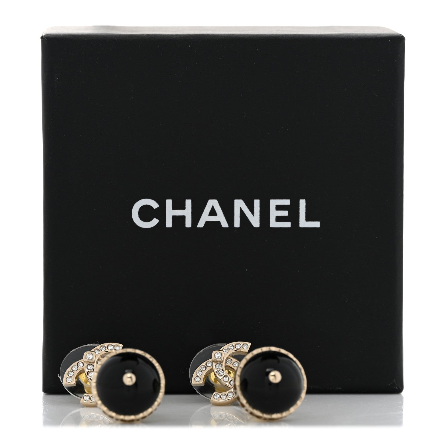 Chanel Crystal Pearl CC Fantasy Drop Earrings Gold Black 5 of 5
