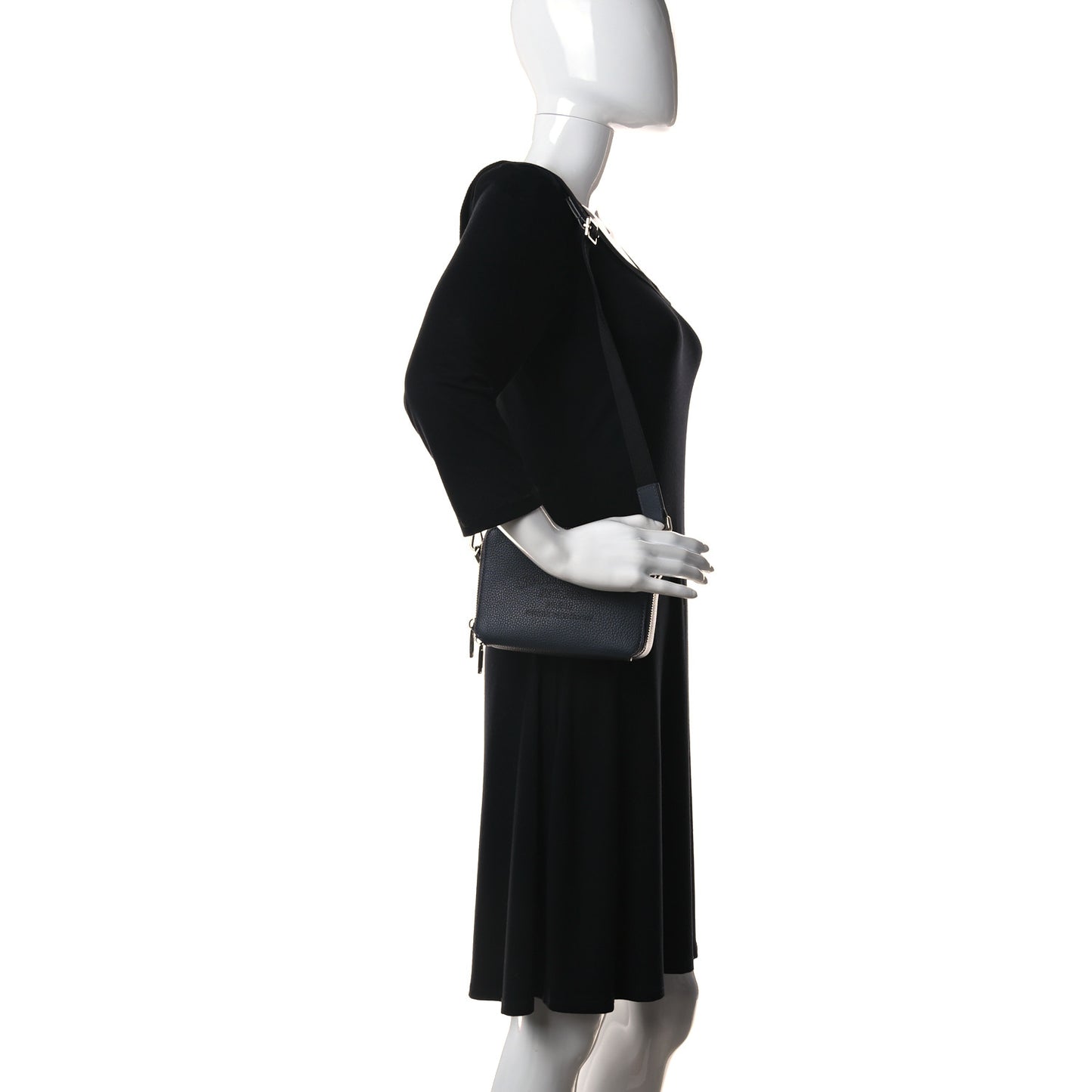 Grained Calfskin Double Zip Crossbody Pouch Black