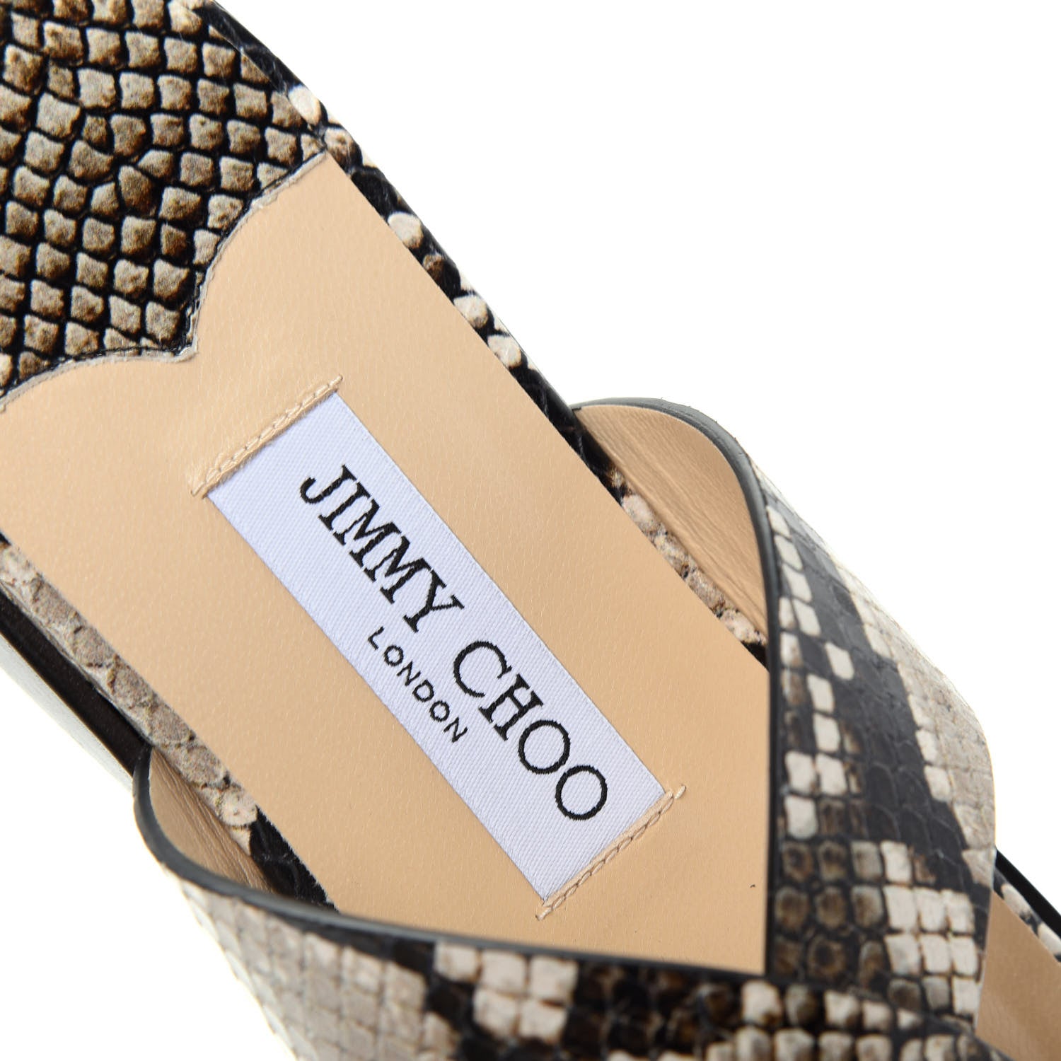 Jimmy Choo Calfskin Snake Print Atia Flat Sandals 38.5 Natural 8 of 10