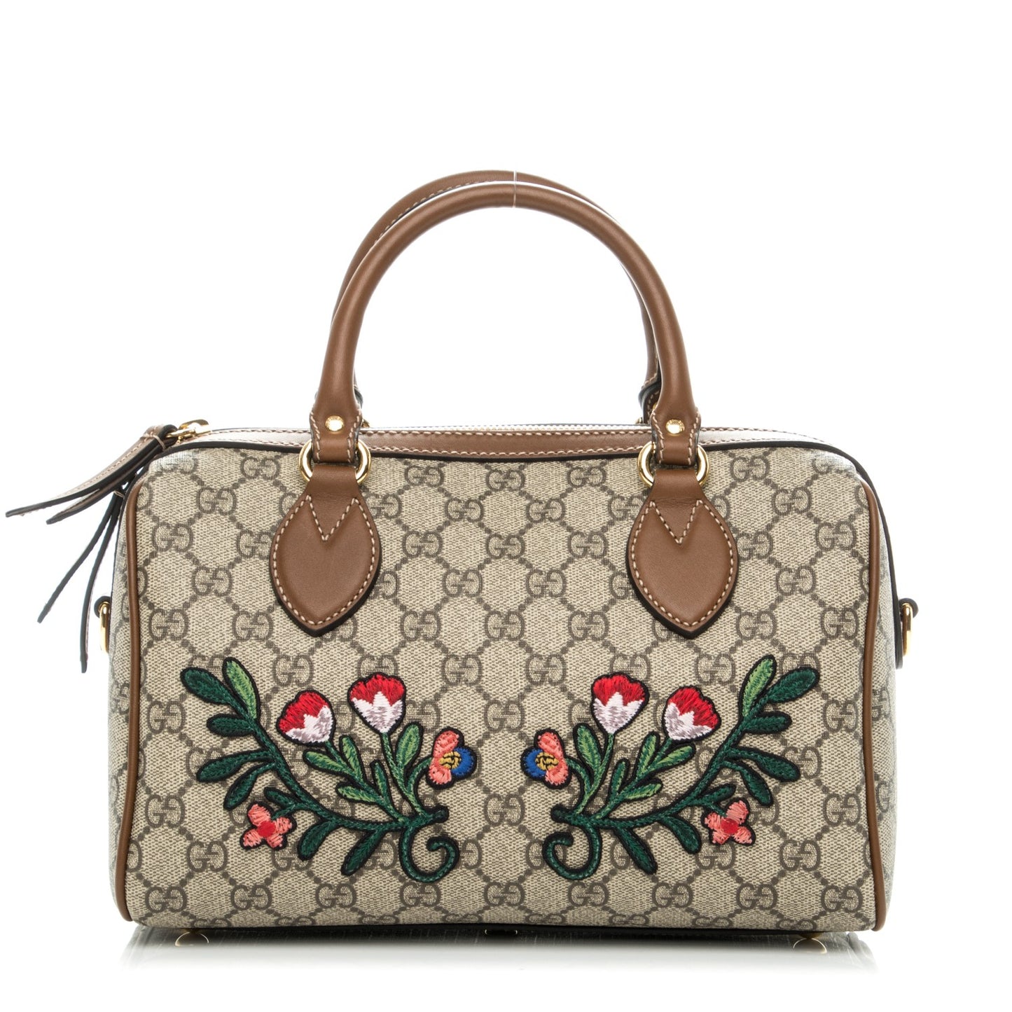 GG Supreme Monogram Floral Embroidered Small Boston Brown
