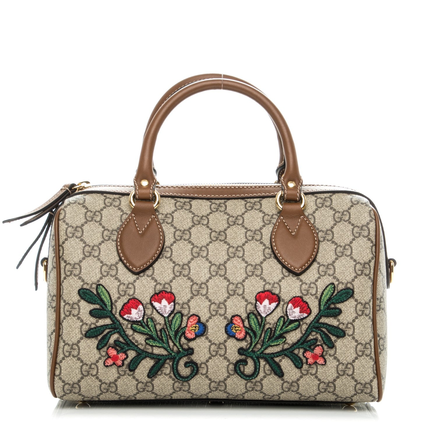 Gucci GG Supreme Monogram Floral Embroidered Small Boston Brown 1 of 7