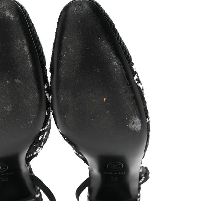 Chanel Tweed Sequins Corduroy Cap Toe CC Slingback Pumps 38 Black White 11 of 14