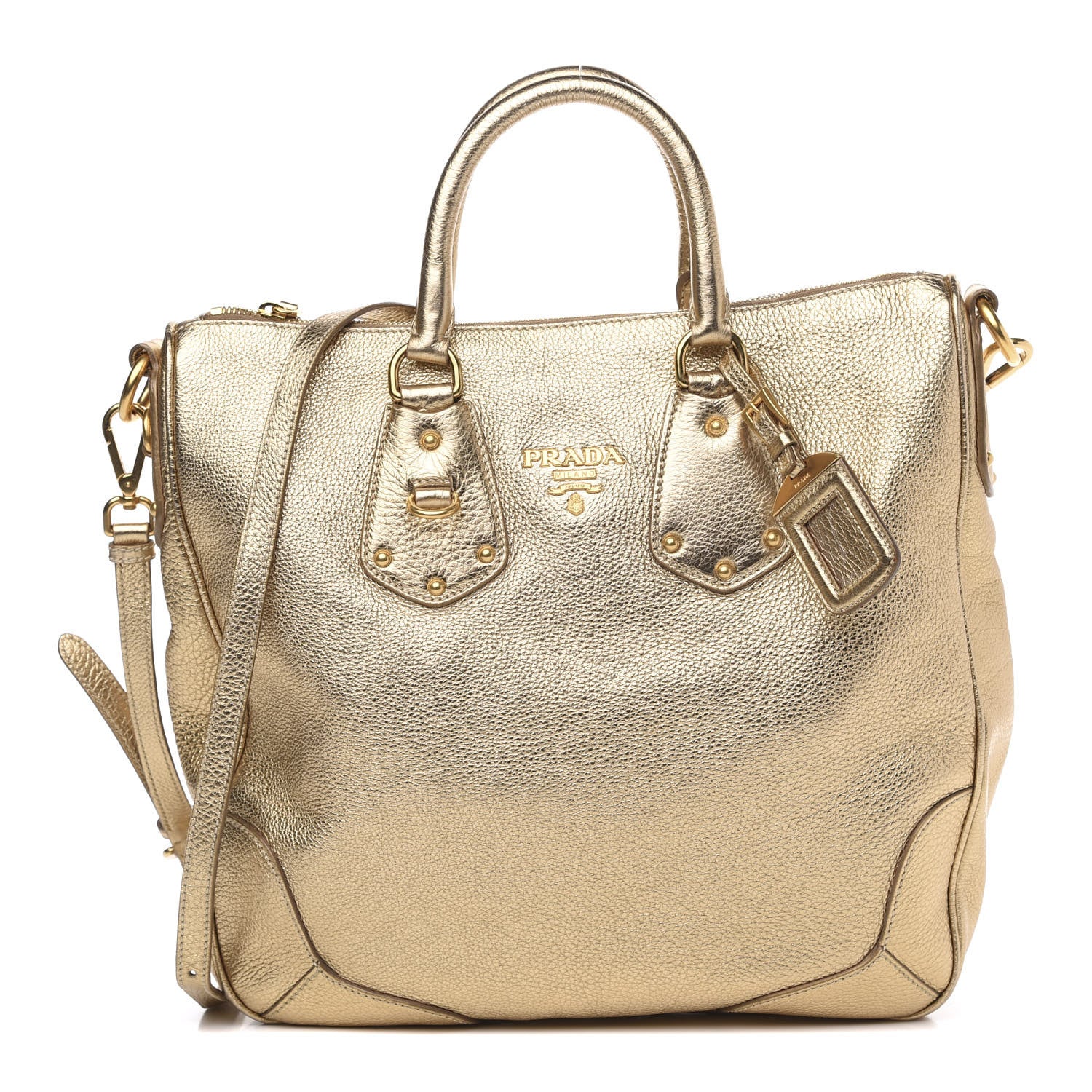 Prada Metallic Vitello Daino Tote Platino 1 of 10
