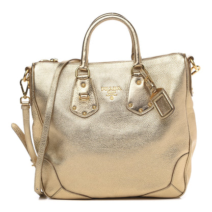Prada Metallic Vitello Daino Tote Platino 1 of 10