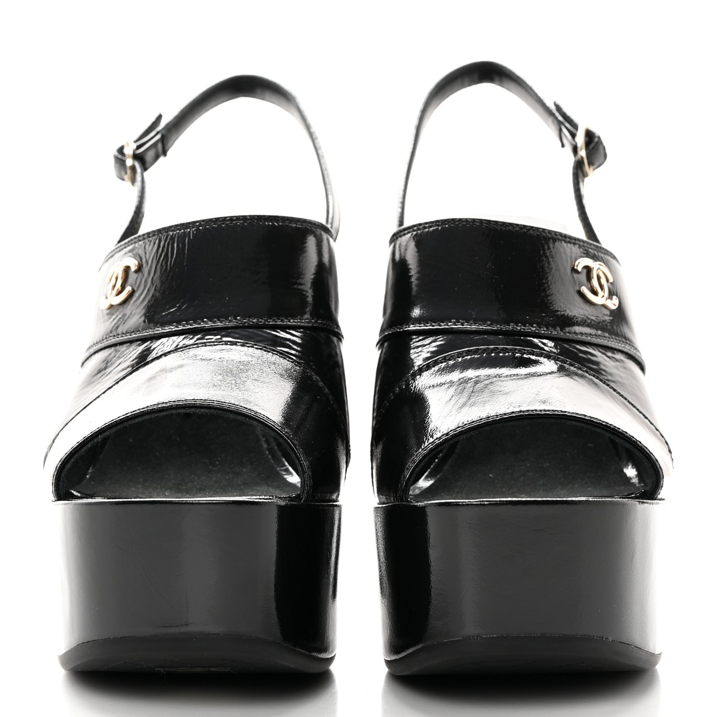 Crumpled Patent Lambskin Platform Sandals 40.5 Black
