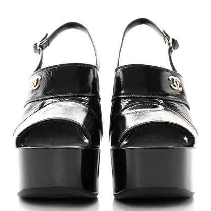 Chanel Crumpled Patent Lambskin Platform Sandals 40.5 Black 2 of 20