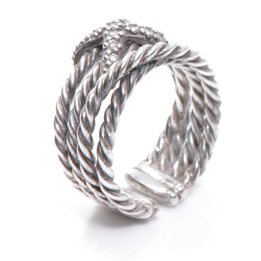 David Yurman Sterling Silver Diamond X Crossover Ring 6.5 4 of 5