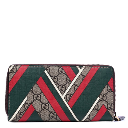 Gucci GG Supreme Monogram Chevron Zip Around Wallet Beige Green Red New Acero 1 of 7